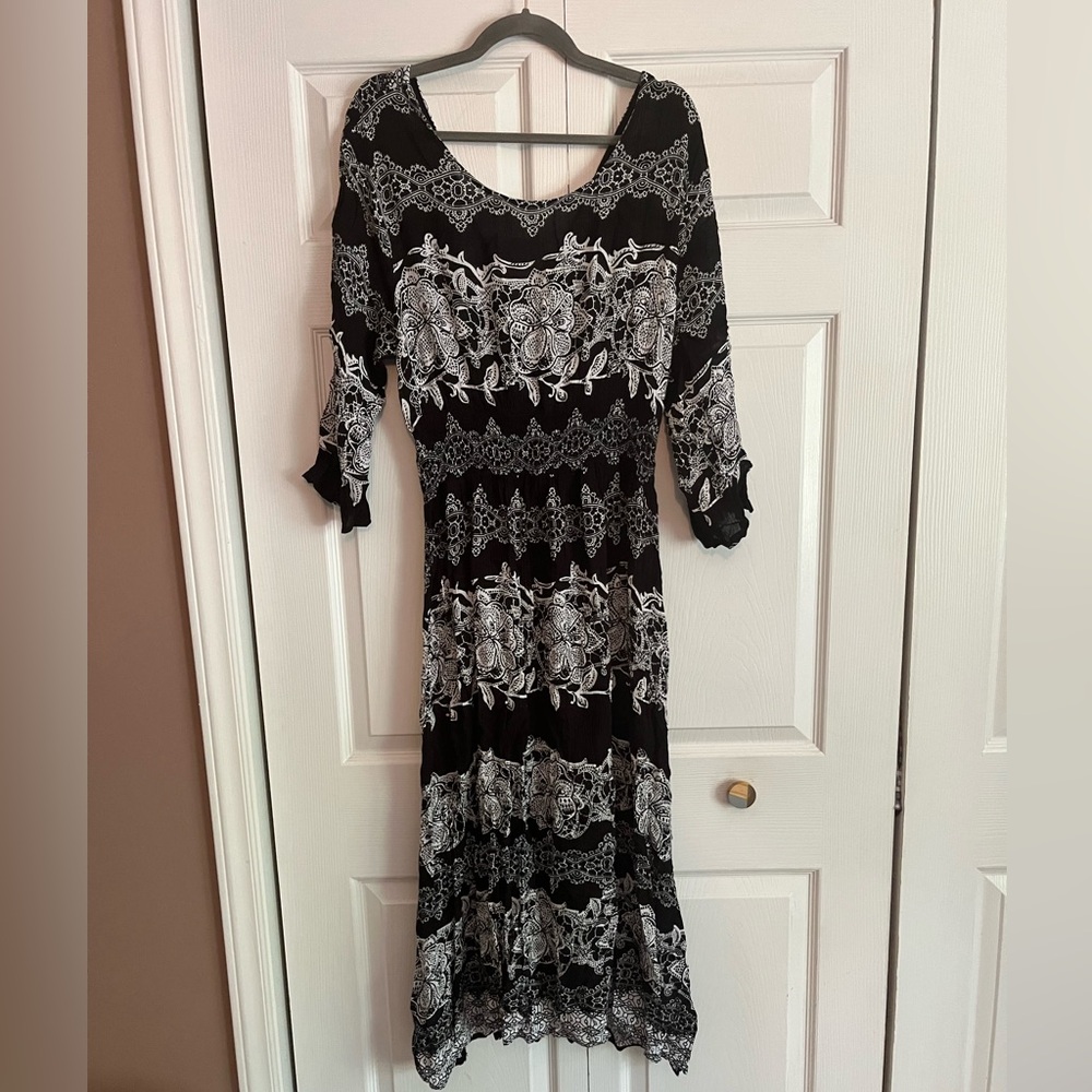 Raga Black and White Floral Long Dress, size XL